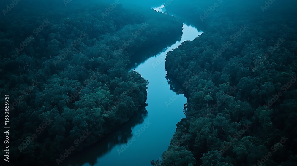 Tranquil river winding through lush forest Tranquil river winding through lush forest