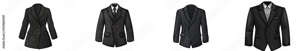 Four dark suits, hanging, studio shot isolated on white or transparent Four dark suits, hanging, studio shot isolated on white or transparent