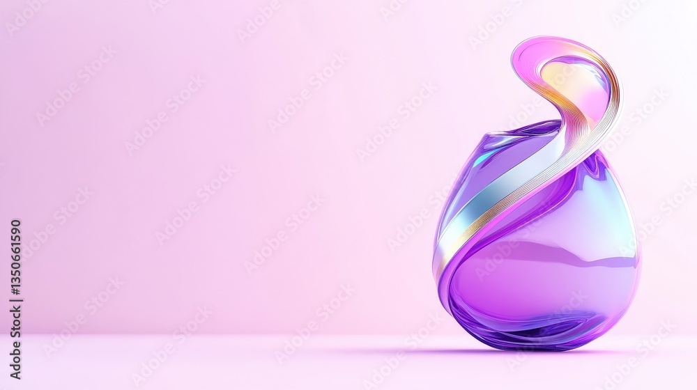 Abstract, iridescent, smooth object on pastel background