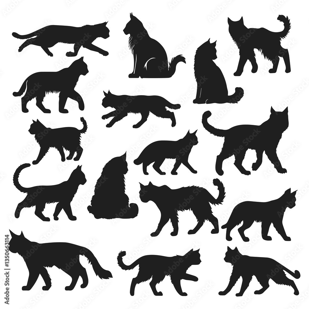 Fototapeta premium Lynx cat silhouettes Vector on white background
