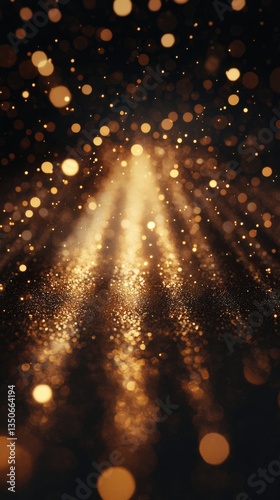 Gold bokeh light background, Glowing bokeh confetti and sparkle texture overlay for your design. Sparkling gold dust abstract golden luxury decoration background.