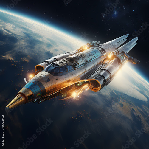 Wallpaper Mural Vintage spaceship traveling through space.  Torontodigital.ca