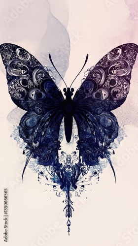 A detailed intricate illustration showing a detailed decorated butterfly design photo