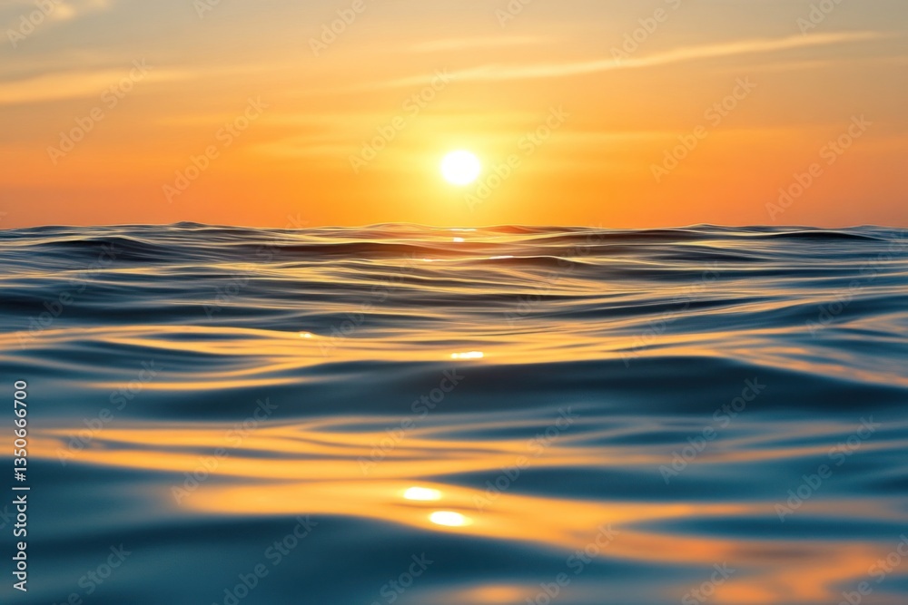Golden sunset over rippling ocean surface Golden sunset over rippling ocean surface
