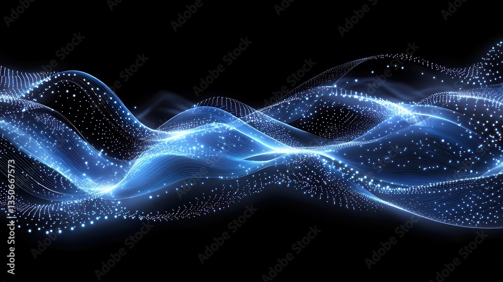 Fototapeta premium Abstract Blue Wave of Light Particles