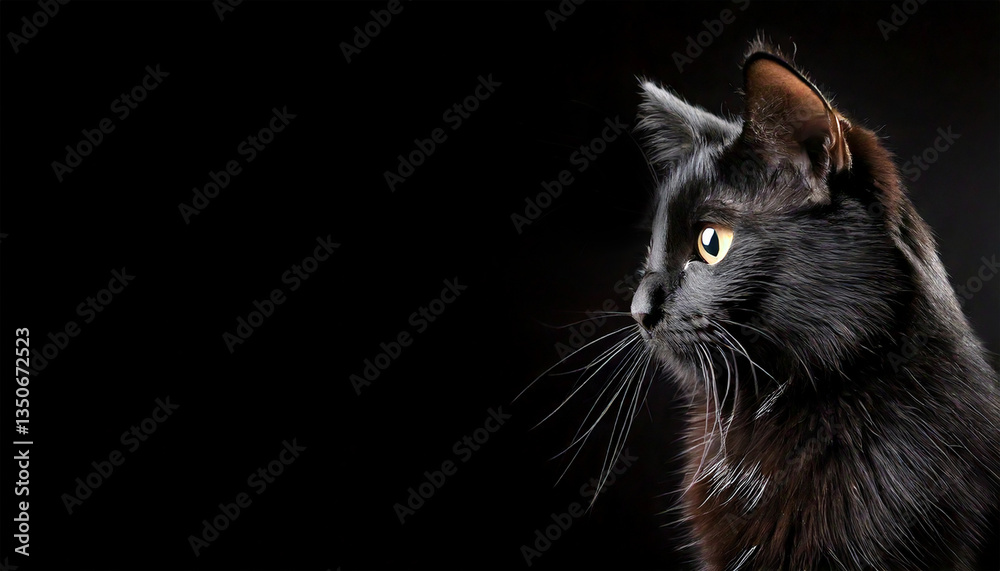 Profile shot of a black cat on a black background Profile shot of a black cat on a black background