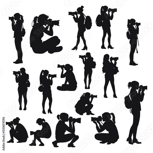 photographer woman camera silhouettes Vector