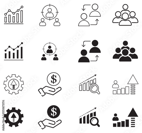 Business icons for web and mobile app, teamwork, meeting, vector illustration.