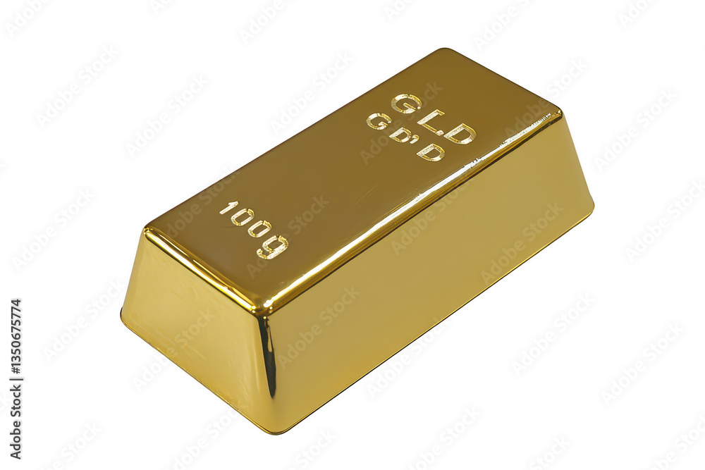 A shiny gold bar weighing 100 grams, featuring engravings that indicate its purity and weight. This evokes sense of wealth and luxury, often associated with investment and finance A shiny gold bar weighing 100 grams, featuring engravings that indicate its purity and weight. This evokes sense of wealth and luxury, often associated with investment and finance