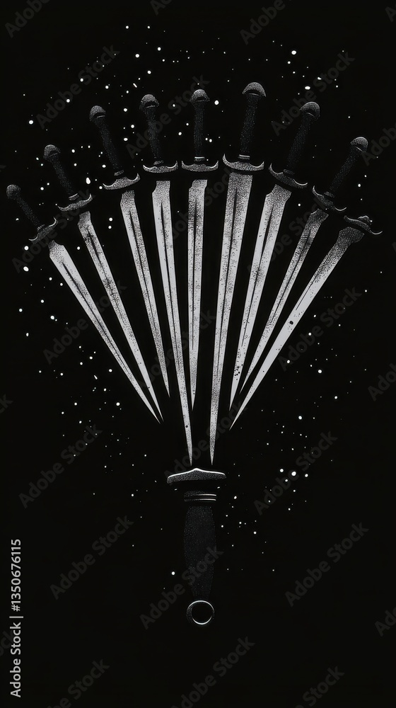 Fototapeta premium A Group of Swords Displayed Against a Black Background