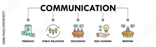 Communication banner web icon illustration concept with icon of feedback, public relations, discussion, idea sharing, and briefing