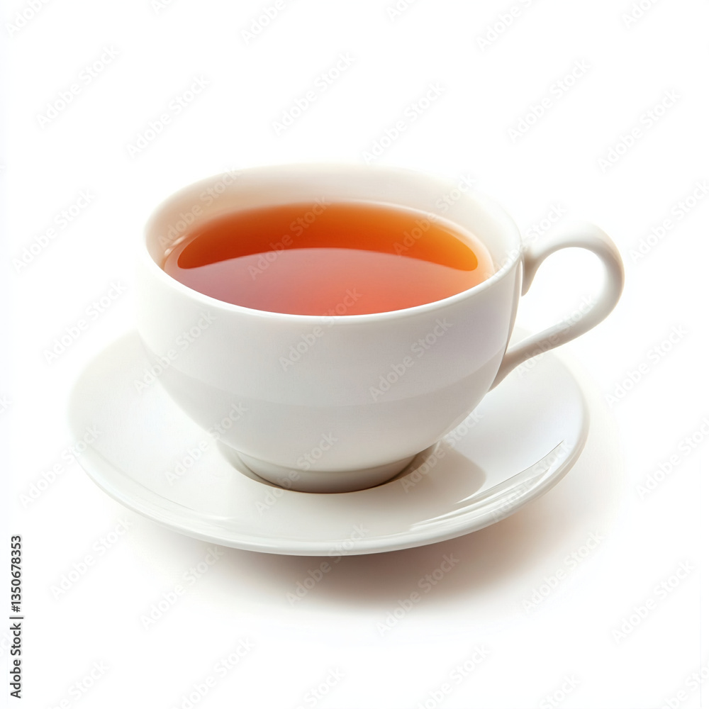 Aromatic hot cup of tea in white porcelain teacup and saucer on white background red warm cozy food life calm drink black Aromatic hot cup of tea in white porcelain teacup and saucer on white background red warm cozy food life calm drink black