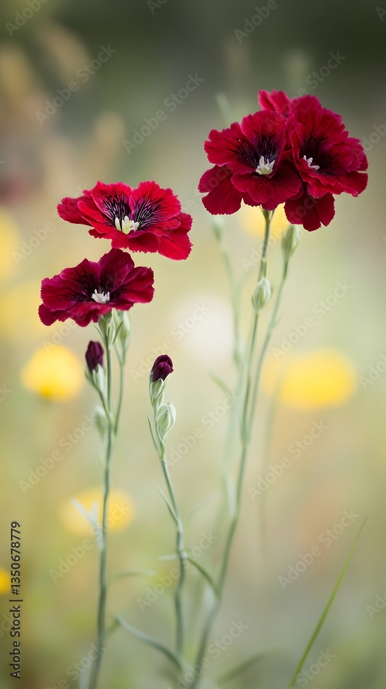 Stunning Red Dianthus Flowers in Soft Focus Meadow Stunning Red Dianthus Flowers in Soft Focus Meadow