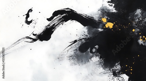 Black ink wash painting with gold accents.