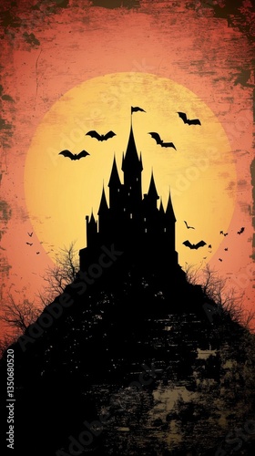 A Spooky Castle Silhouetted Underneath a Glowing Full Moon