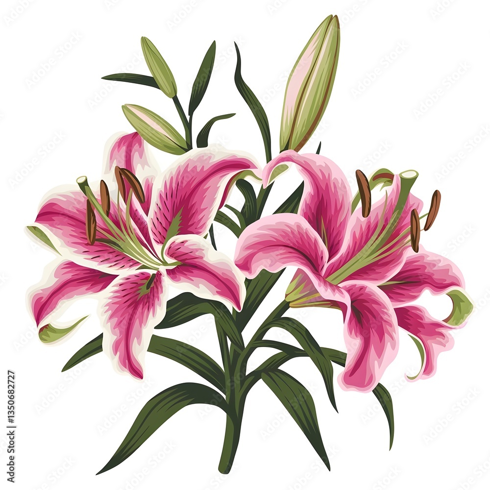 Naklejka premium Vibrant Lily Flower – A Spectacular Display of Multi-Colored Blooming Beauty with Bright, Luxurious Petals & Greenery