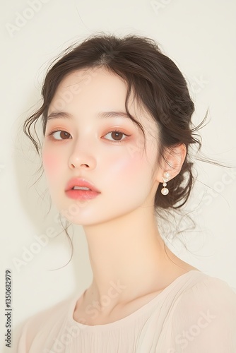 자연스러운 매력의 아시아 여성 초상화, AI 생성