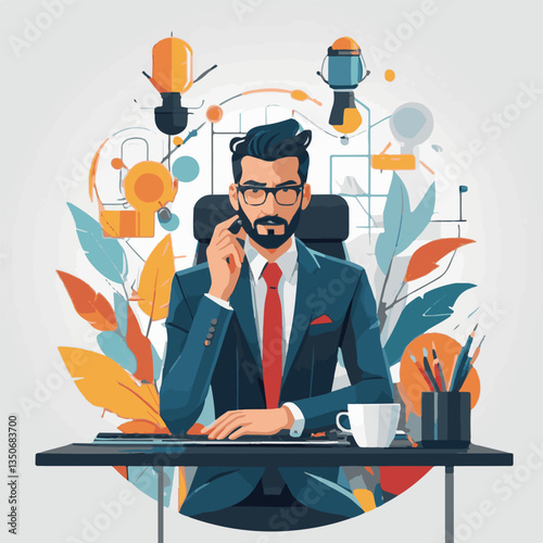 employee appreciation day, investment solution, copy space, boss, confident man, lawyer office, finance management, 40 40s, work, older adult, internet technology, satisfied person, group, middle age,