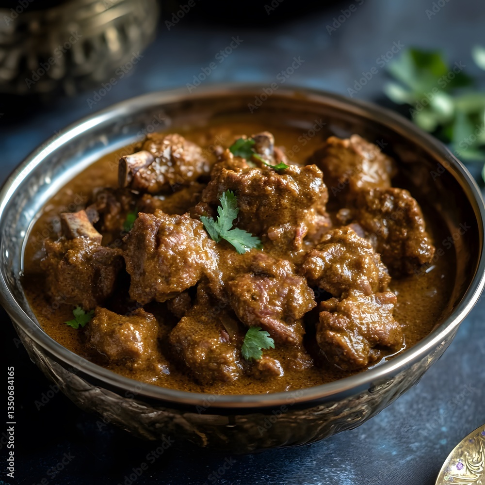 Delicious Spicy Mutton Curry in Bowl, Indian Food Delicious Spicy Mutton Curry in Bowl, Indian Food