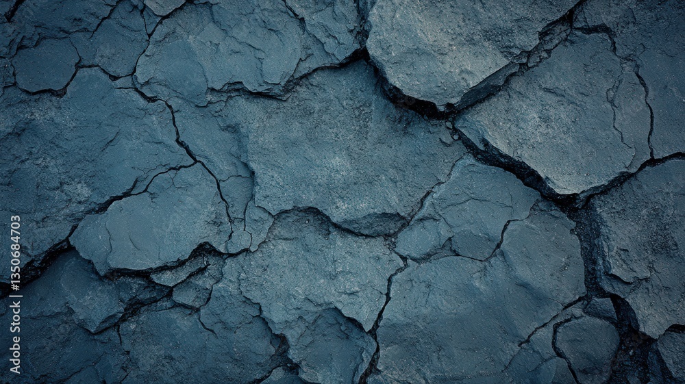 Fototapeta premium Cracked Dark Blue-Gray Earth Texture Close-Up