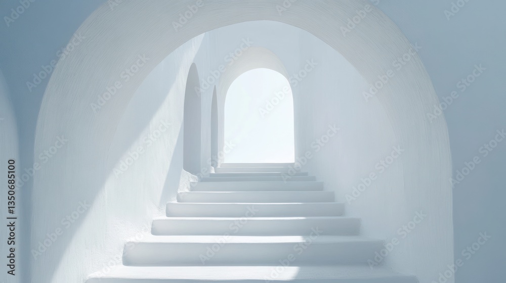 Fototapeta premium White Archway Staircase Leading to Light. Interior Architecture. Possible Use Architectural Design Stock Photo