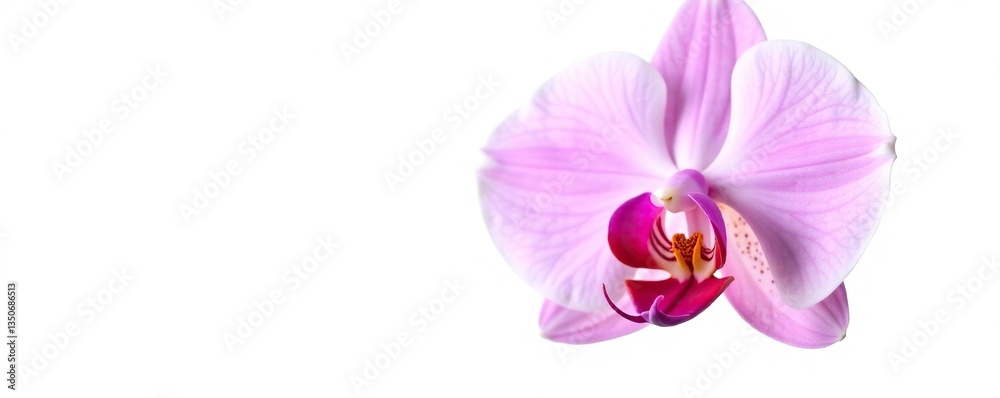 Fototapeta premium Delicate orchid with intricate petals against a stark white background, orchid, flower, isolated