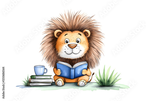 Senior Lion Enjoying a Book and Coffee
