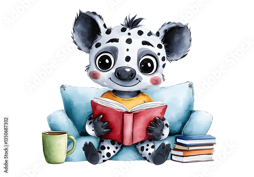 Vintage Cartoon Animal Enjoying Coffee and Reading Book