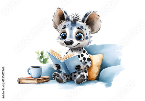 Senior Dog Enjoying Reading Time on Vintage Couch