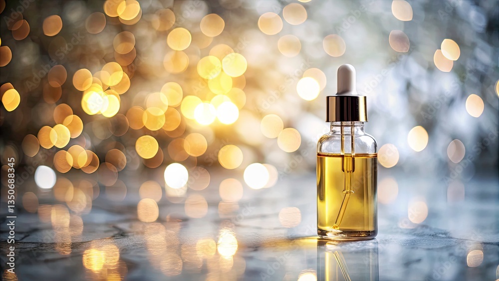 Elegant Cuticle Oil Dropper Silhouette on Marble Surface with Bokeh Effect for Beauty and Wellness Marketing Elegant Cuticle Oil Dropper Silhouette on Marble Surface with Bokeh Effect for Beauty and Wellness Marketing