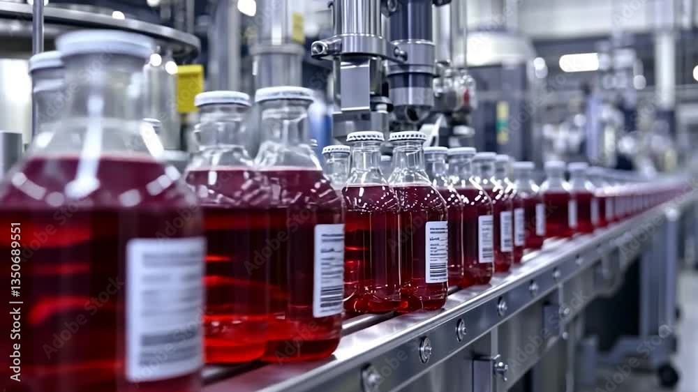 bottles on production line in beverage factory bottles on production line in beverage factory