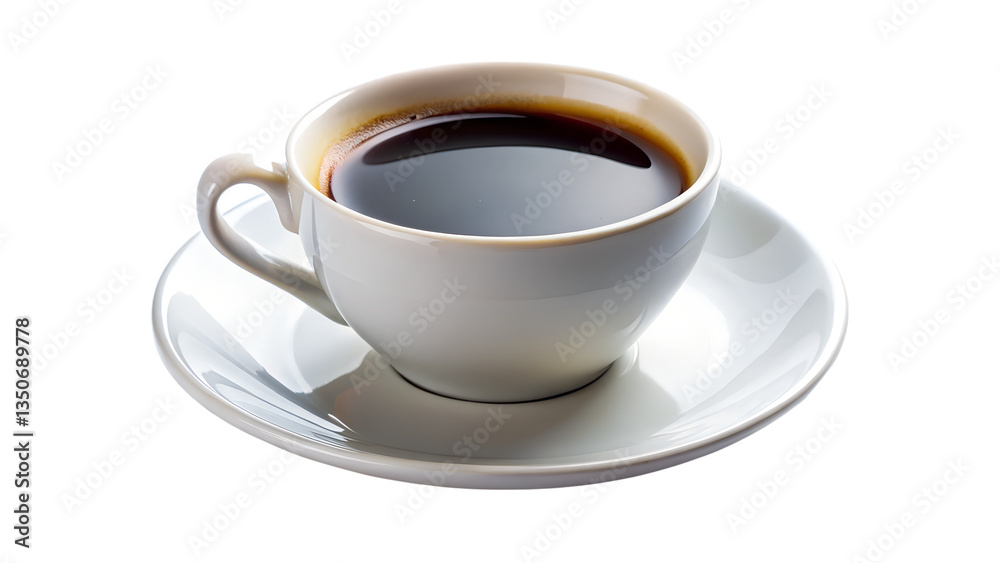 Cup of coffee on white background with saucer and spoon Cup of coffee on white background with saucer and spoon