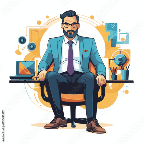 employee appreciation day, investment solution, copy space, boss, confident man, lawyer office, finance management, 40 40s, work, older adult, internet technology, satisfied person, group, middle age,