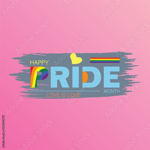 Happy Pride Month LGBTQ Typography with Rainbow Colors on a Pink Background