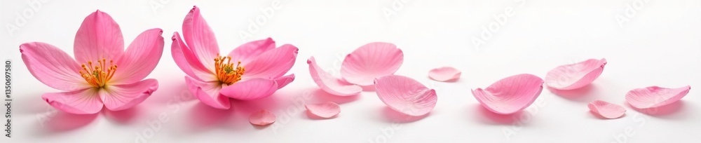 Delicate flower petals unfolding on white background, petals, flower, blossoms Delicate flower petals unfolding on white background, petals, flower, blossoms