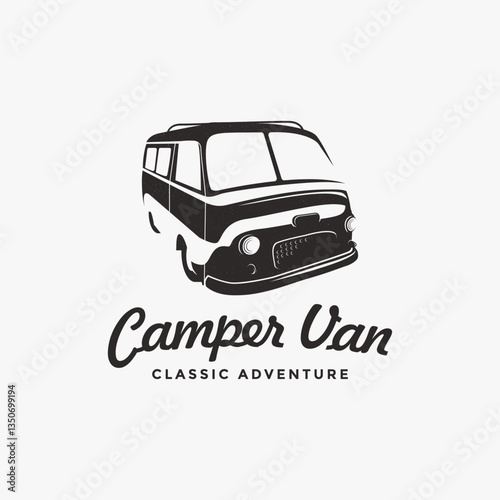 Classic Vintage camper Van logo vector icon on white background