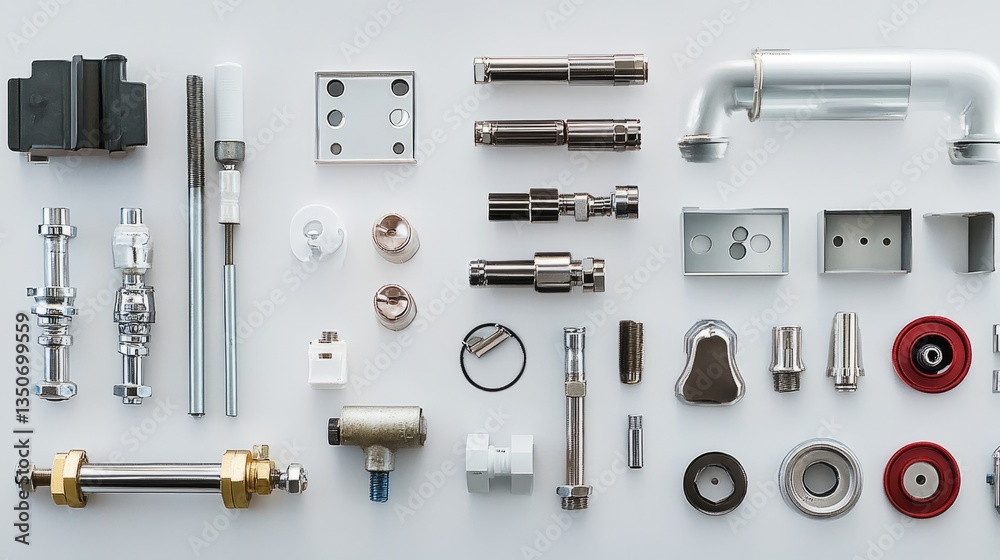 Fototapeta premium Neatly arranged plumbing components, showcasing precision and organization in design. 