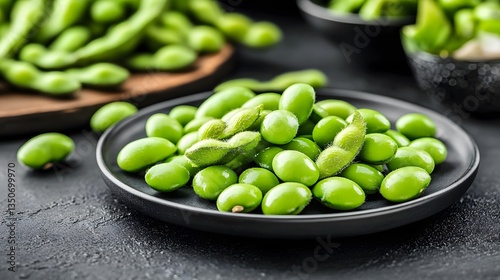 Wallpaper Mural Fresh Edamame Beans in Black Bowl, Close Up Food Photography Torontodigital.ca