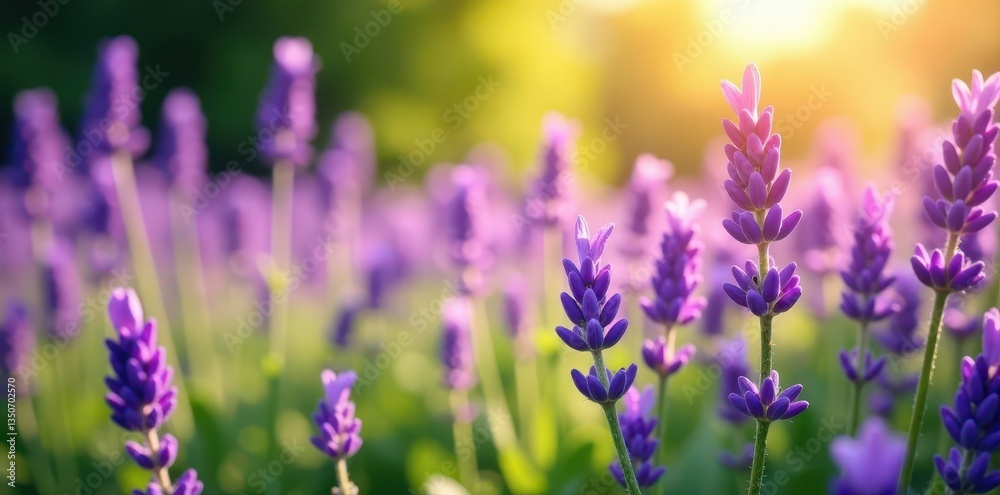 Purple lavender blossoms fill a sunlit meadow , photography, calm Purple lavender blossoms fill a sunlit meadow , photography, calm