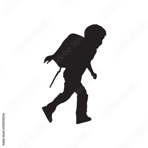 kid running with backpack silhouette