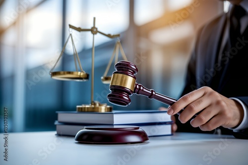 Justice in Action Gavel and Balance Scale Close-Up