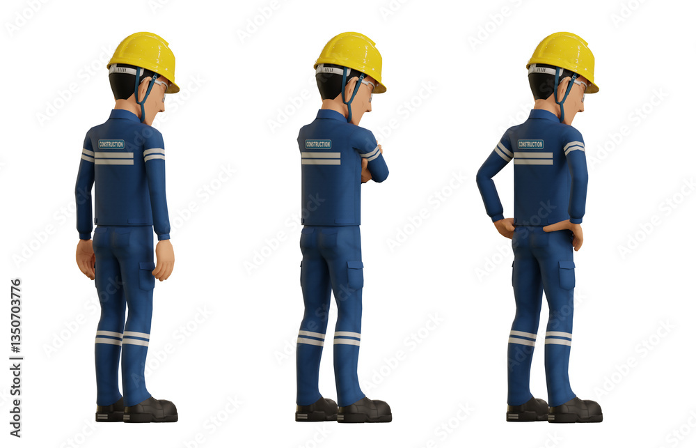 Fototapeta premium Isolate industrial operator is looking at something on the floor