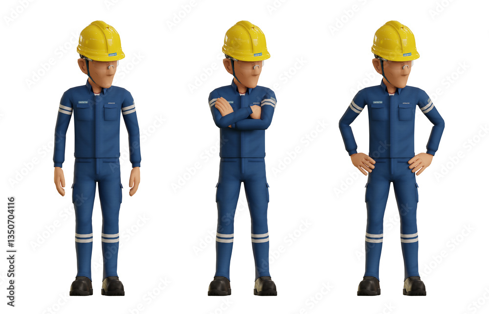 Isolate industrial operator is looking at something on the floor Isolate industrial operator is looking at something on the floor