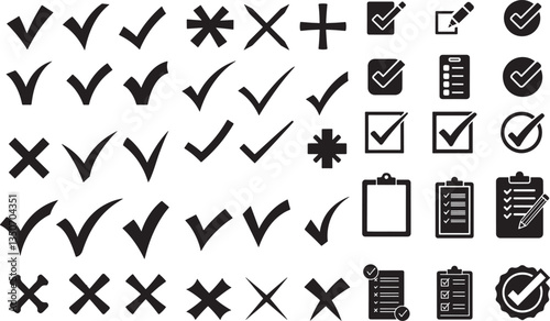 Checkmark and Cross Silhouettes - Decision and Approval Symbols