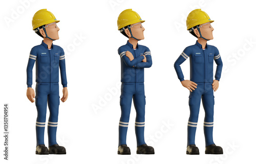 Isolate industrial operator is looking at something on the ceiling