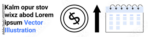 Coin with dollar sign, upward arrow, and calendar suggesting financial growth, planning, and goal setting. Ideal for business strategy, finance, investment growth, time management deadlines
