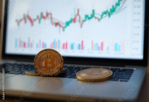 Bitcoin on laptop with trading chart
