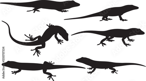 Green Anole Silhouettes - Exotic Reptile Illustration