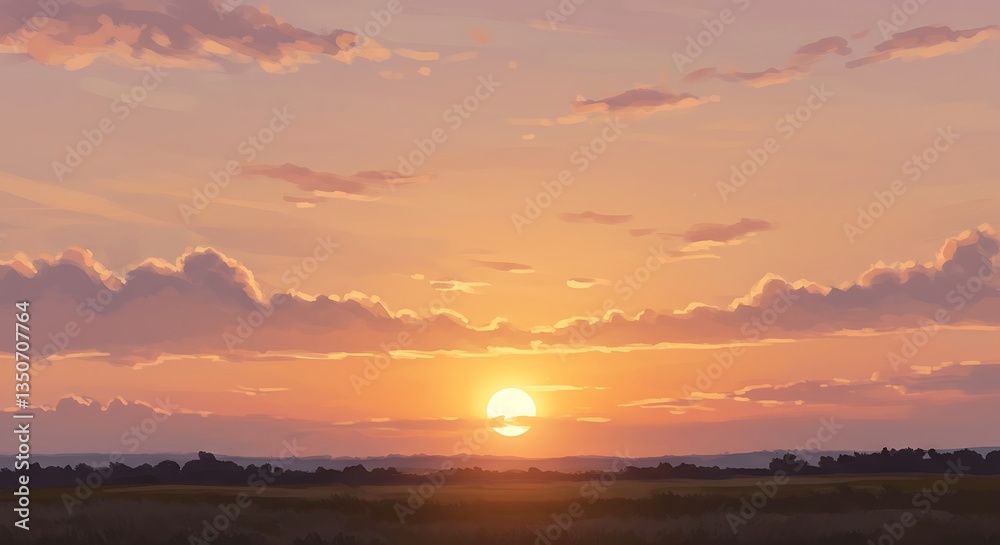 Captivating Sunset Over Rural Landscape with Soft Clouds and Warm Colors Captivating Sunset Over Rural Landscape with Soft Clouds and Warm Colors