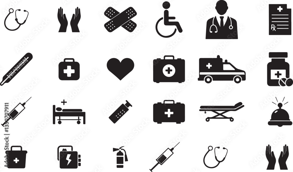 Fototapeta premium Healthcare and Medical Icons - Essential Medical Symbols